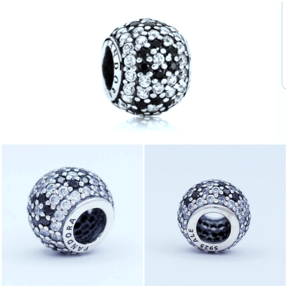 COPY - Pandora, Silver Shimmering Blossom Bead, with Black Pave Zirconia, Retir…